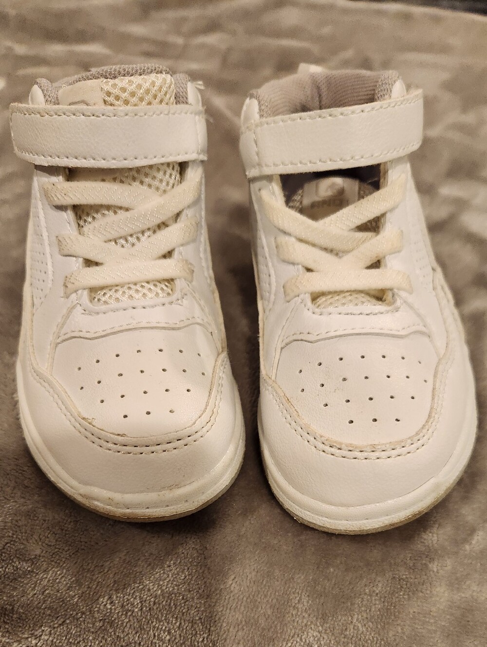 Kids White High-Top Sneakers with Hook-and-Loop Strap, Size 7